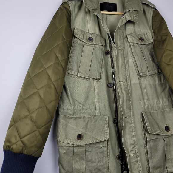 J Crew Jacket Military Green Quilt Sleeves size small - Picture 3 of 13